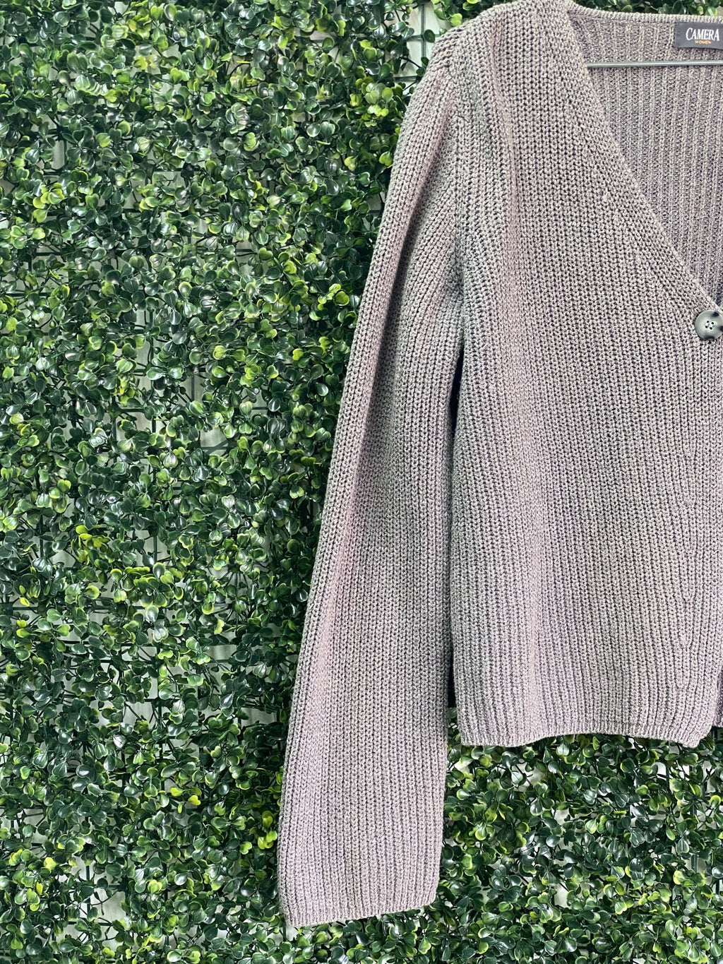 Camera Women Taupe Ribbed Button Cardigan — detail