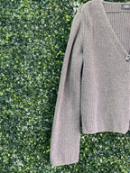 Camera Women Taupe Ribbed Button Cardigan — detail
