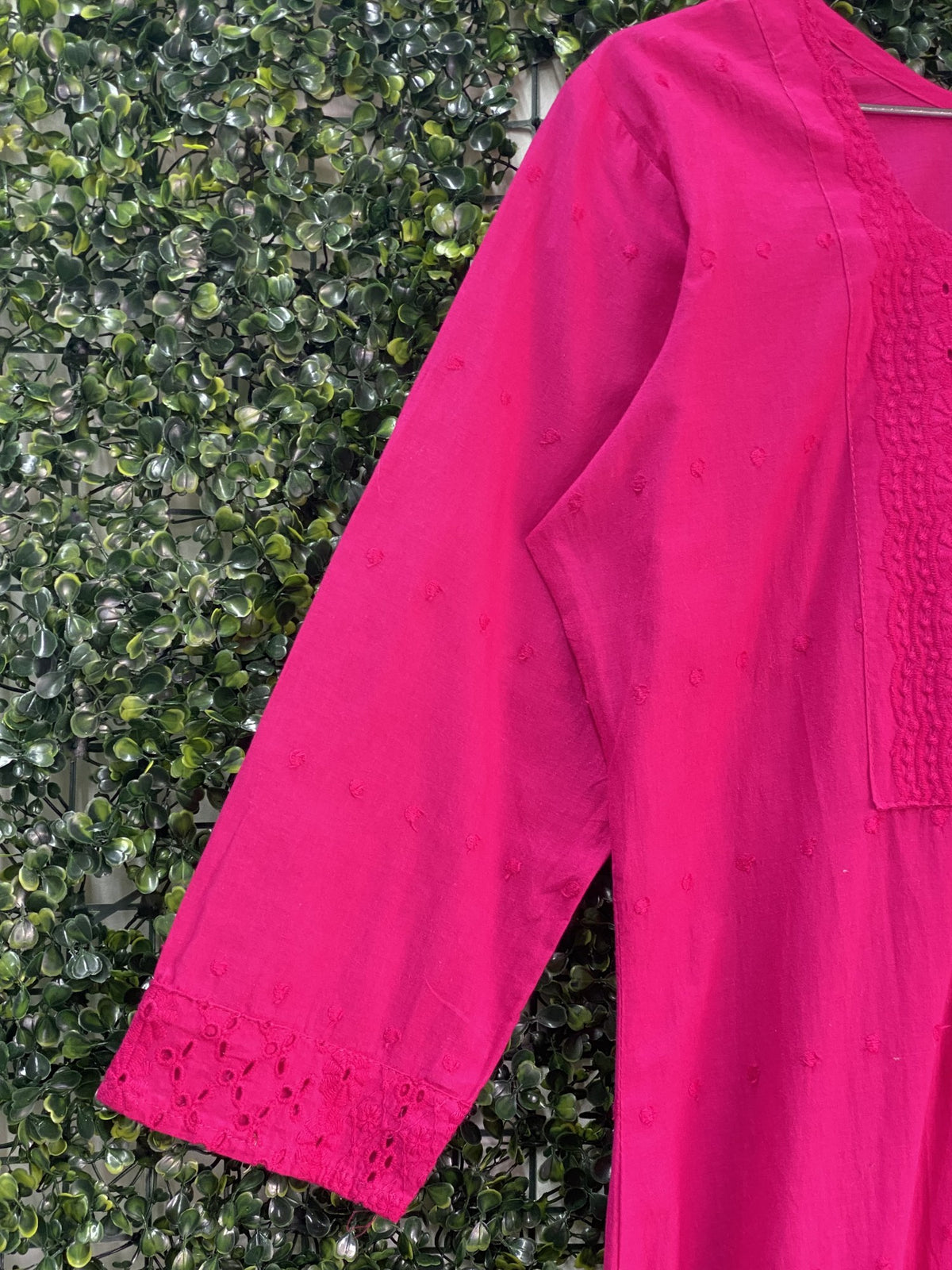 Hot Pink Eyelet Panel Midi Dress — detail