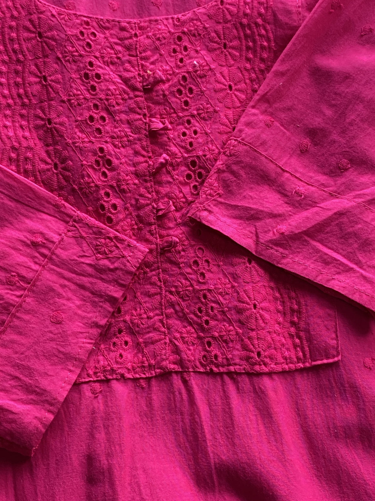 Hot Pink Eyelet Panel Midi Dress — detail