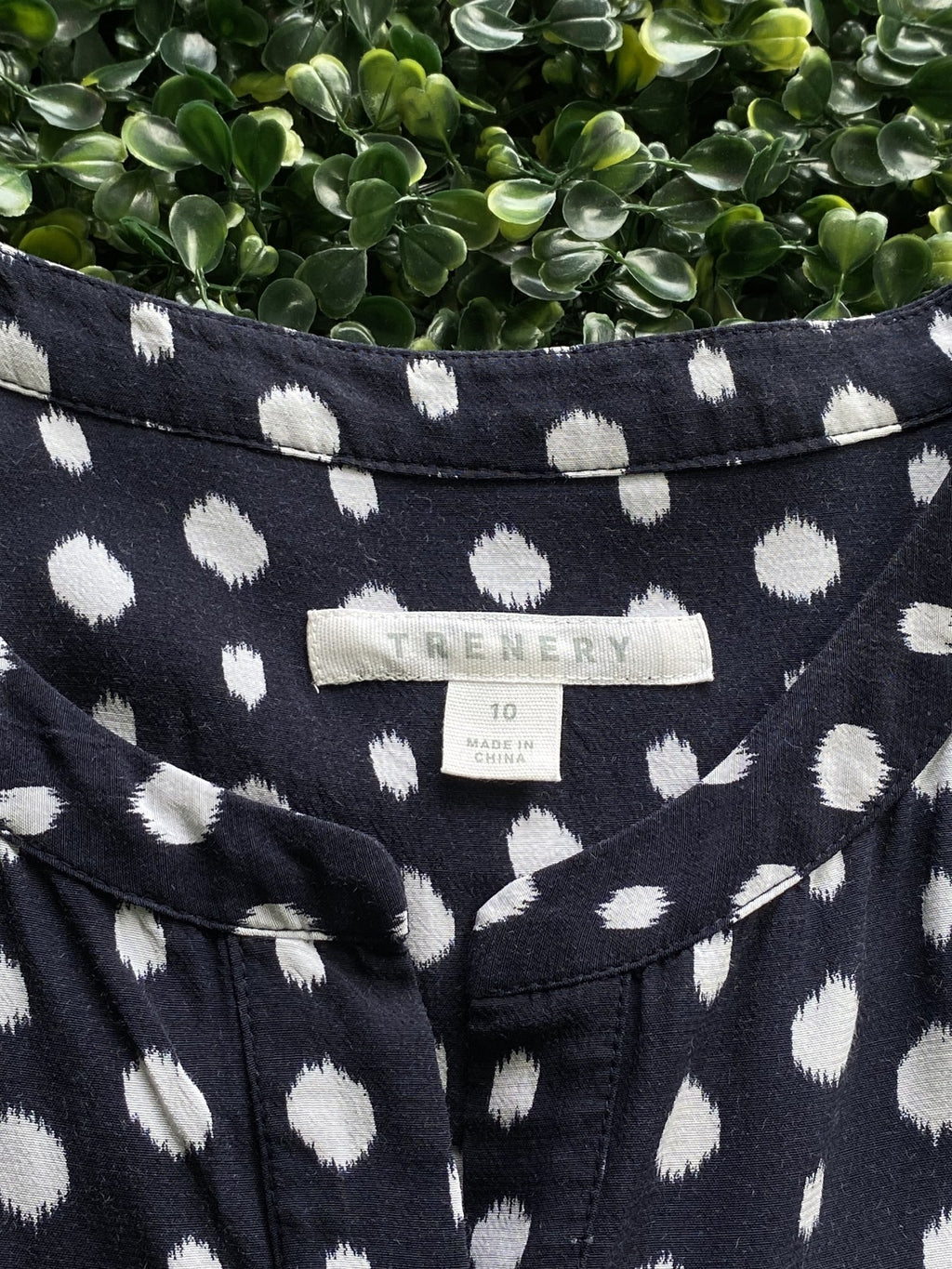 Trenery Navy Spot Button-Front Midi Dress — brand