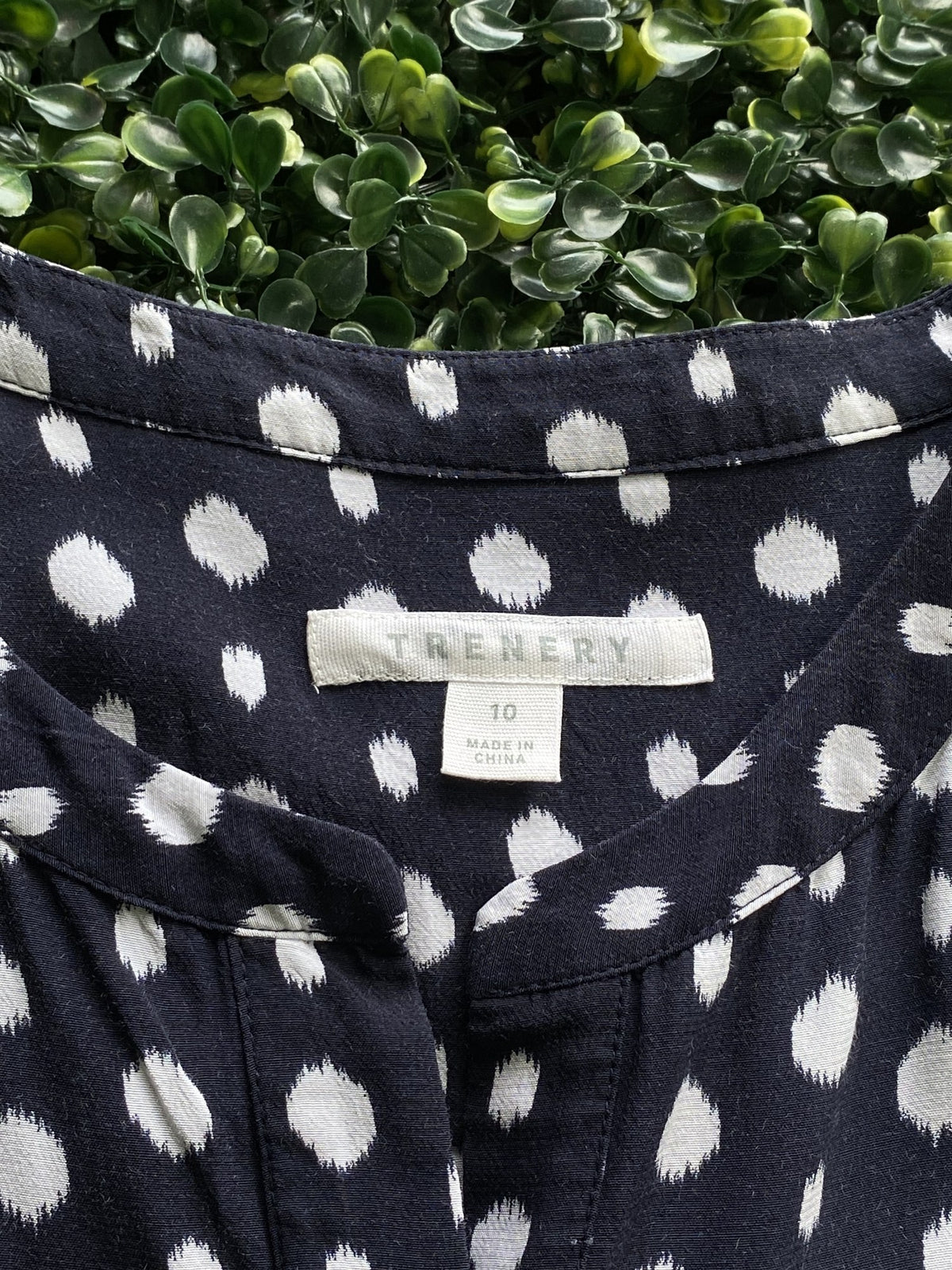 Trenery Navy Spot Button-Front Midi Dress — brand