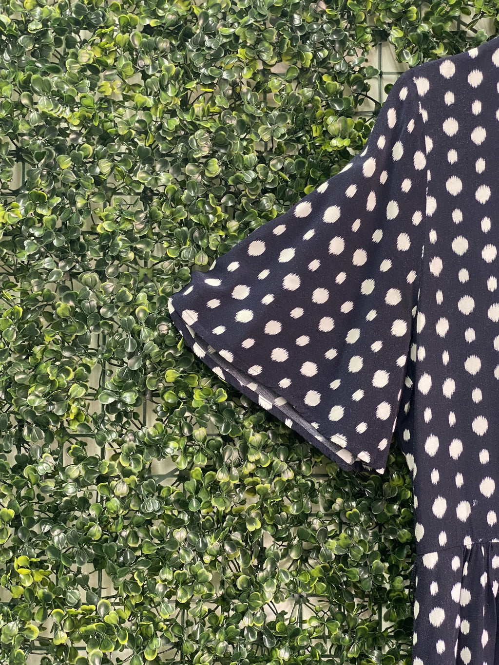 Trenery Navy Spot Button-Front Midi Dress — detail