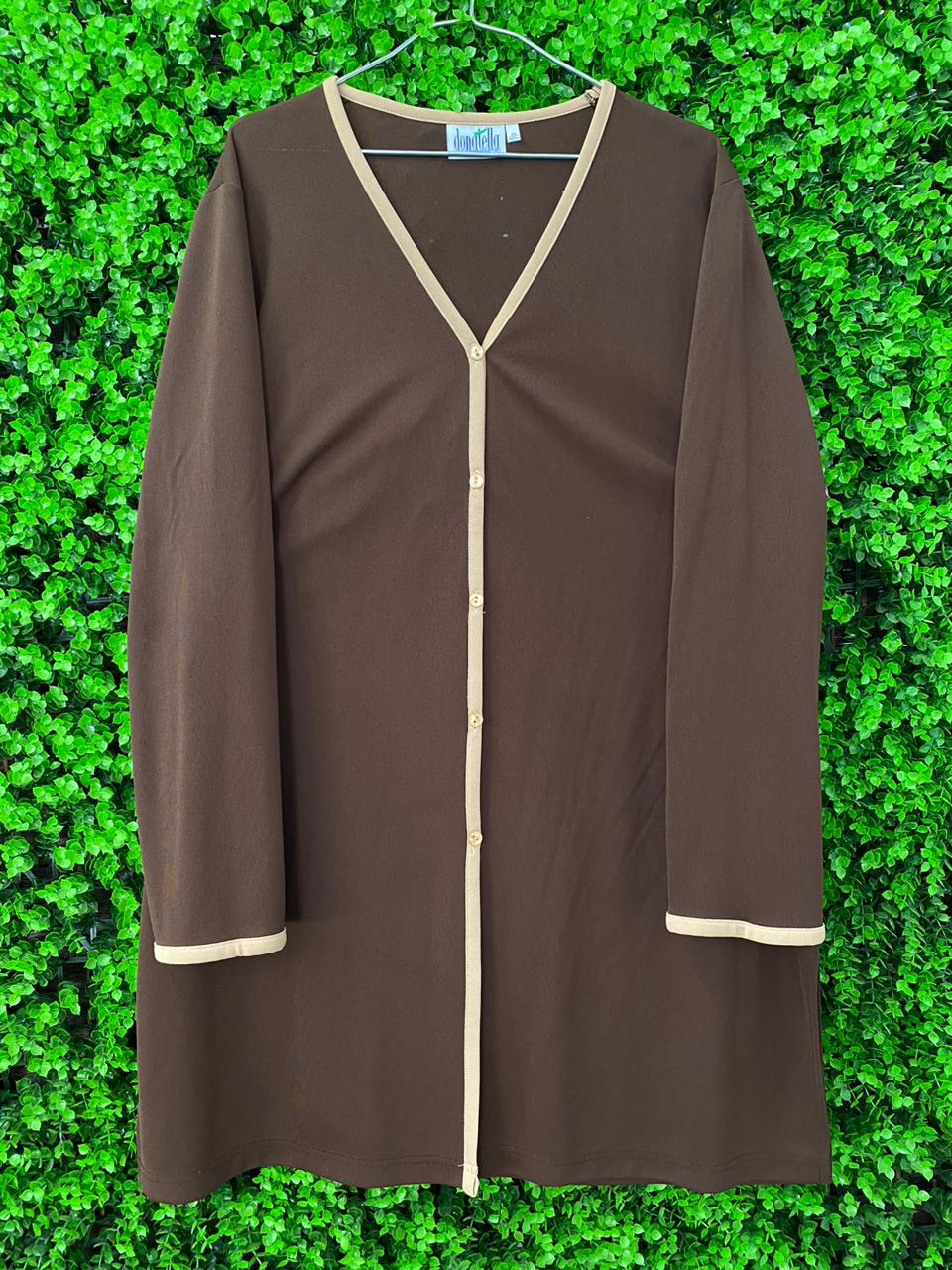 Brown Contrast-Trim Button Cardigan / Lightweight Jacket