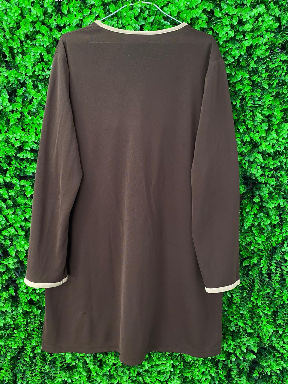Brown Contrast-Trim Button Cardigan / Lightweight Jacket