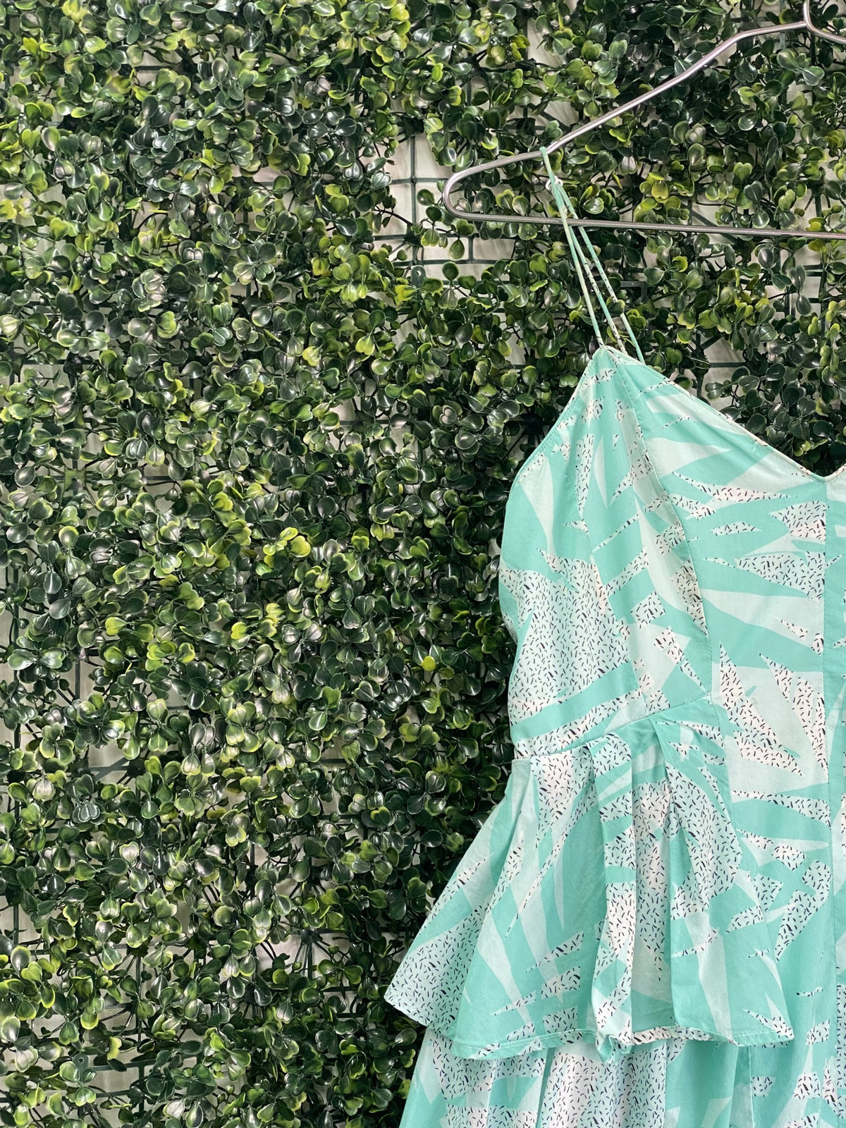 Country Road Mint Printed Cotton Peplum Dress — detail