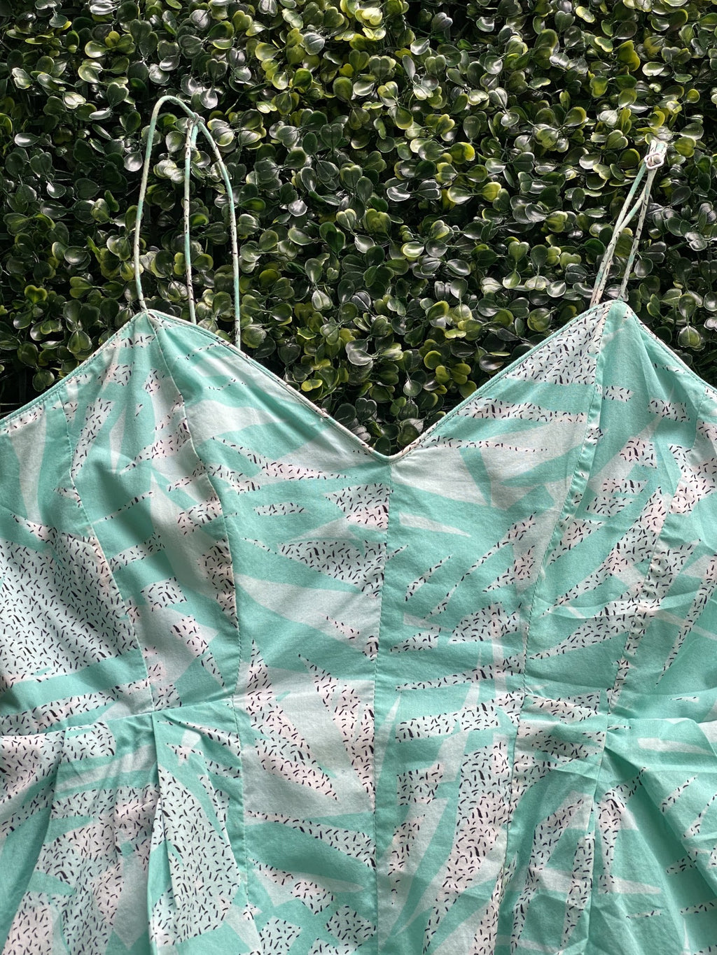 Country Road Mint Printed Cotton Peplum Dress — detail