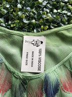 Green Butterfly Print High-Low Viscose Dress — care