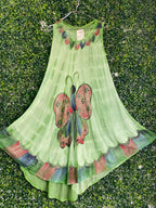 Green Butterfly Print High-Low Viscose Dress — front