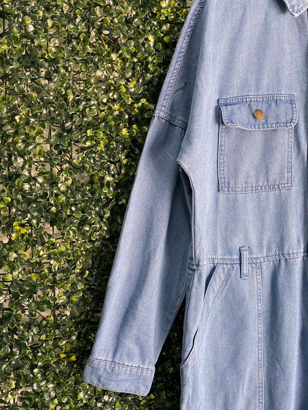 Tango Light-Wash Denim Utility Jumpsuit — detail