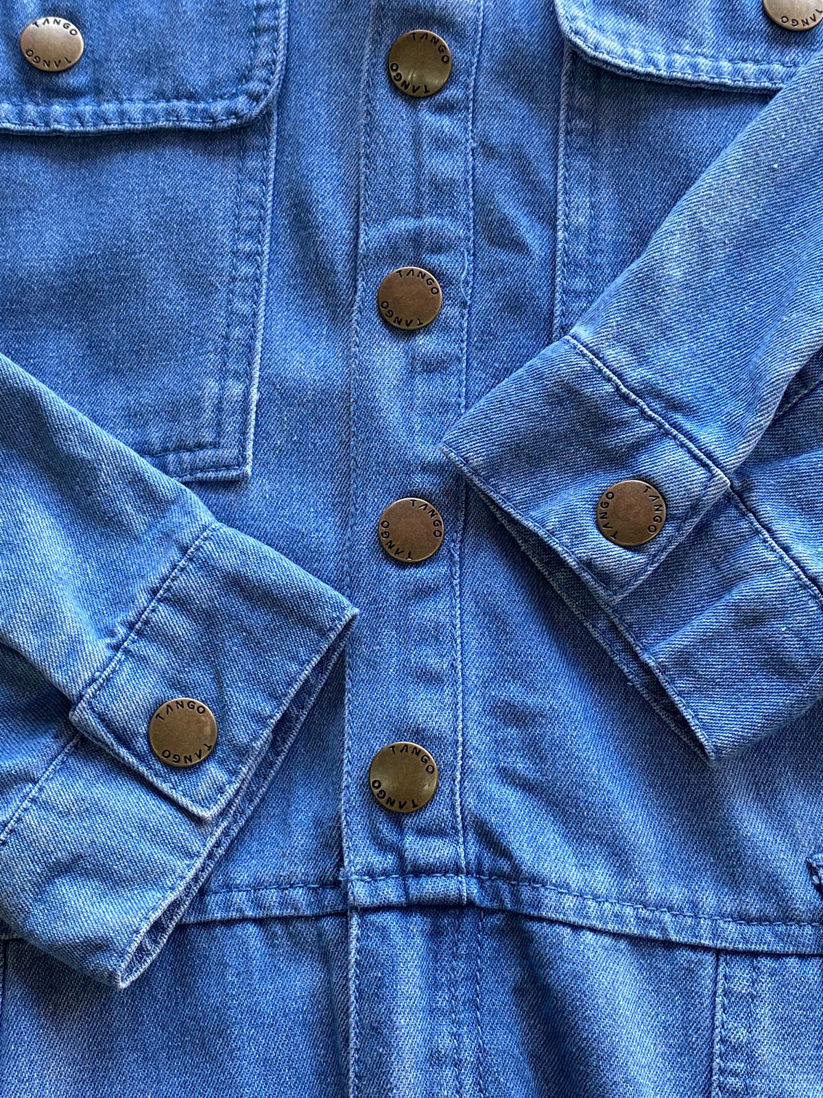 Tango Light-Wash Denim Utility Jumpsuit — detail