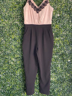 Lipsy Blush & Black Lace-Trim Tailored Jumpsuit — detail