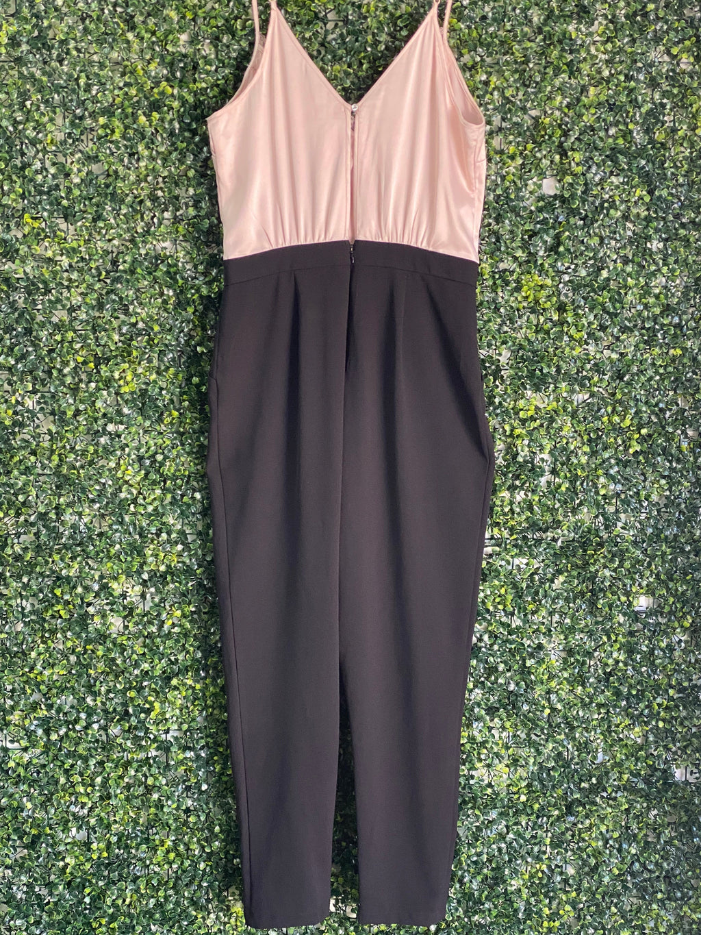 Lipsy Blush & Black Lace-Trim Tailored Jumpsuit — detail