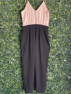 Lipsy Blush & Black Lace-Trim Tailored Jumpsuit — detail