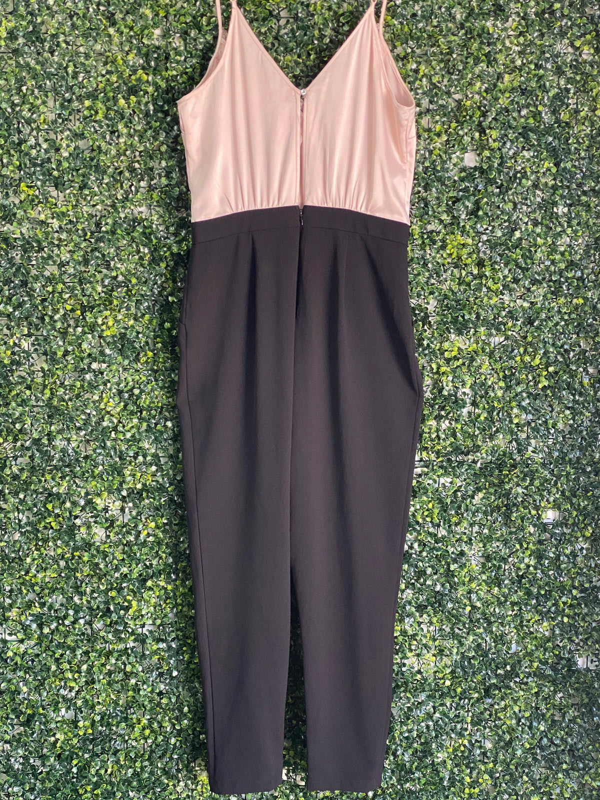 Lipsy Blush & Black Lace-Trim Tailored Jumpsuit — detail