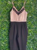 Lipsy Blush & Black Lace-Trim Tailored Jumpsuit — front
