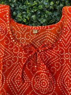 Orange & White Geometric Print Tie-Neck Kaftan Blouse