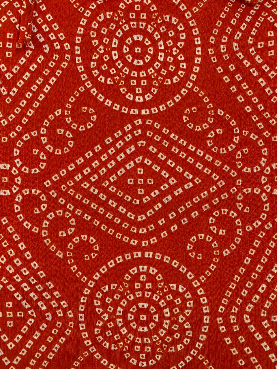 Orange & White Geometric Print Tie-Neck Kaftan Blouse