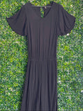 Soft & Concept Black Flutter-Sleeve Jumpsuit — front