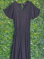Soft & Concept Black Flutter-Sleeve Jumpsuit — front