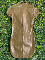 X&O Metallic Olive-Gold Mock-Neck Shift Dress — back