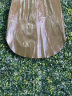 X&O Metallic Olive-Gold Mock-Neck Shift Dress — detail