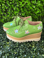 Via Pinky Lime Green Patent Star Platform Oxfords — detail