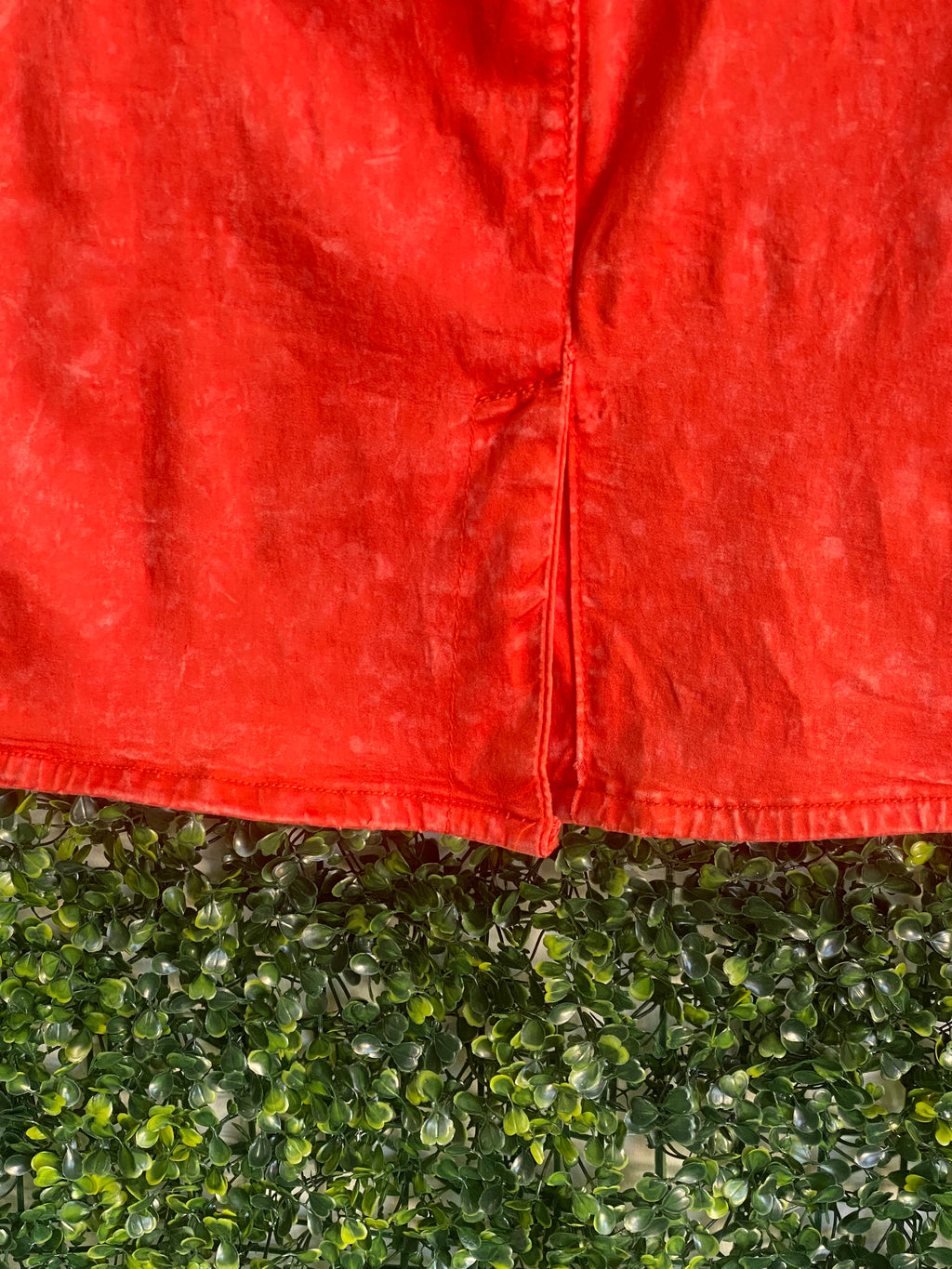 Rust Red Frayed-Trim Keyhole Midi Dress — detail