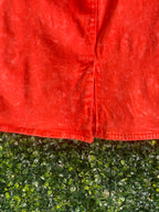 Rust Red Frayed-Trim Keyhole Midi Dress — detail