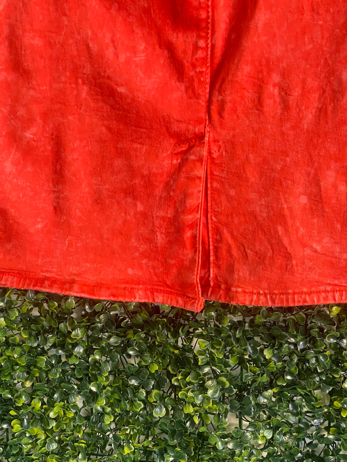 Rust Red Frayed-Trim Keyhole Midi Dress — detail