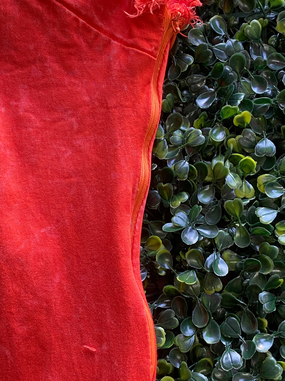 Rust Red Frayed-Trim Keyhole Midi Dress — detail