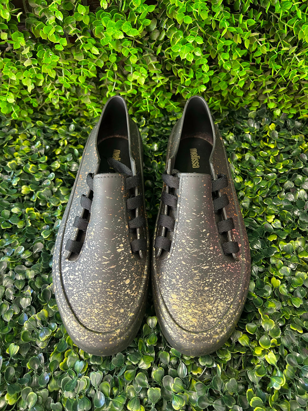 Melissa Black Gold-Speckled Lace-Up Shoes — front