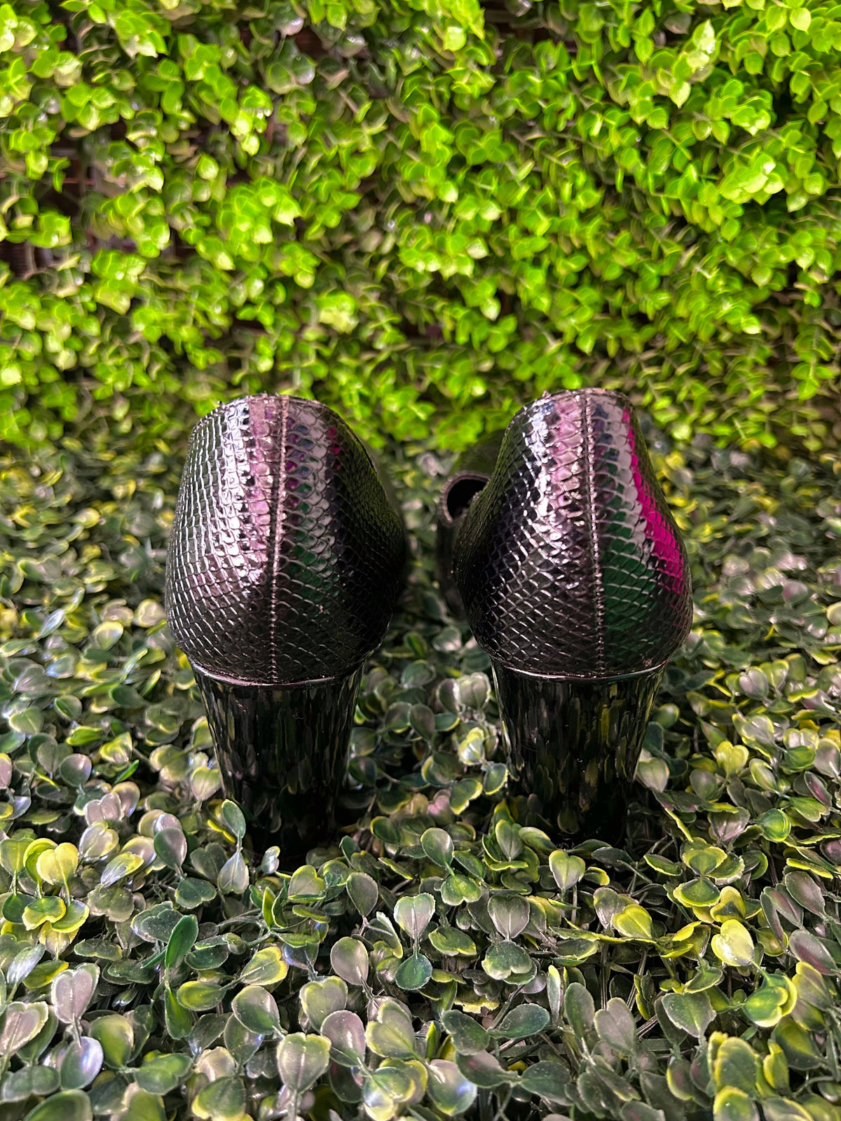 Truworths Black Snakeskin-Effect Block Heel Court Shoes — back