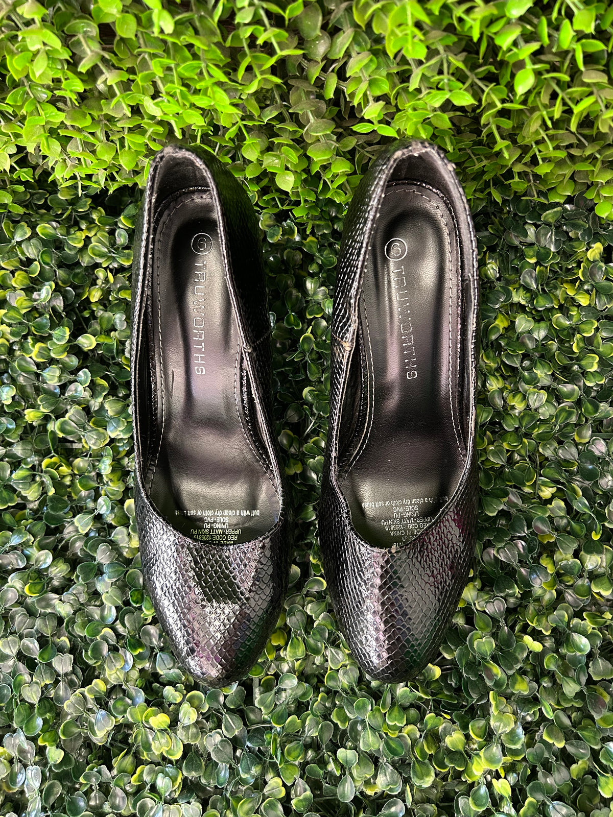Truworths Black Snakeskin-Effect Block Heel Court Shoes — brand