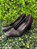 Truworths Black Snakeskin-Effect Block Heel Court Shoes — detail