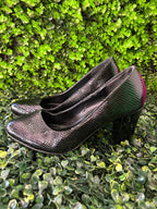 Truworths Black Snakeskin-Effect Block Heel Court Shoes — detail