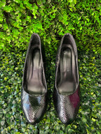Truworths Black Snakeskin-Effect Block Heel Court Shoes — front