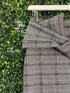 About Me Grey Plaid Wrap-Detail Pencil Skirt — detail