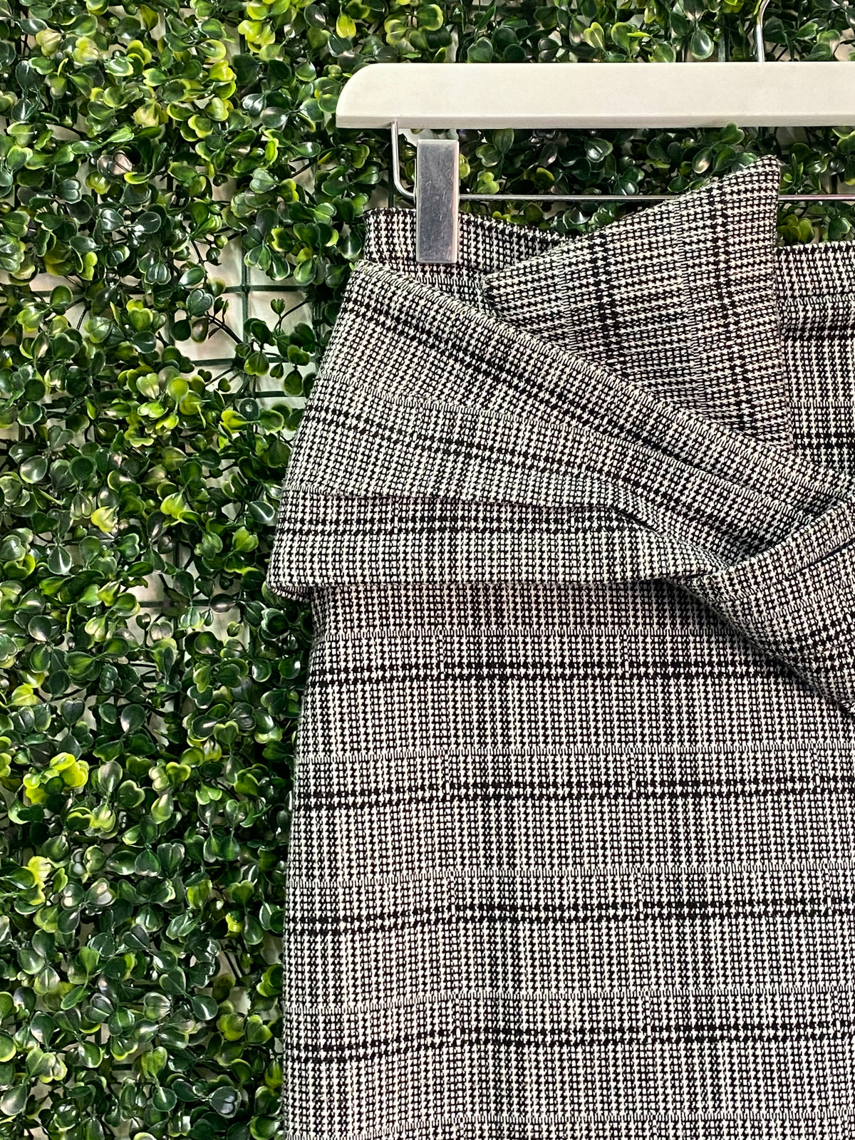 About Me Grey Plaid Wrap-Detail Pencil Skirt — detail