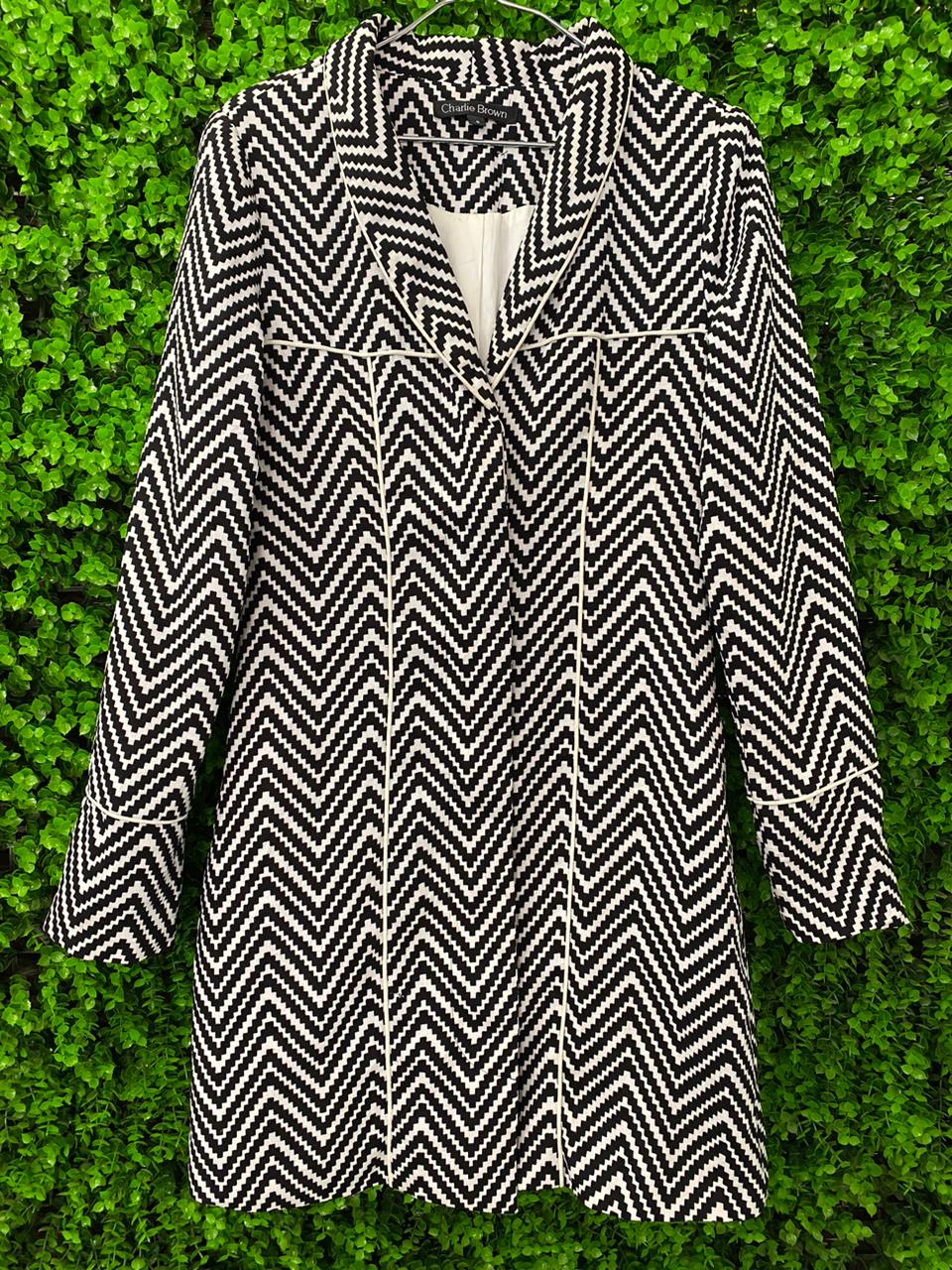 Charlie Brown Black & White Chevron Coat with Pockets