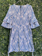 River Island Blue Embroidered Bell Sleeve Dress — back