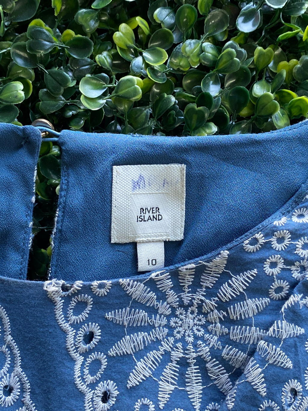 River Island Blue Embroidered Bell Sleeve Dress — brand