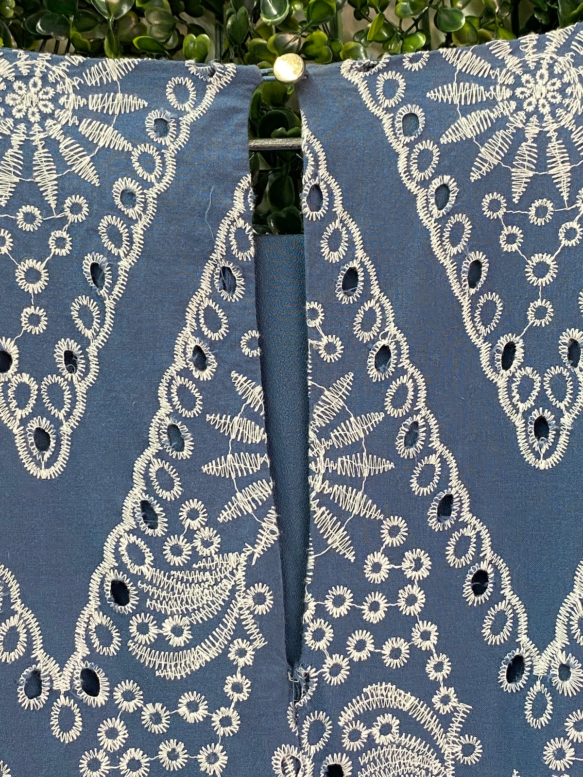 River Island Blue Embroidered Bell Sleeve Dress — detail