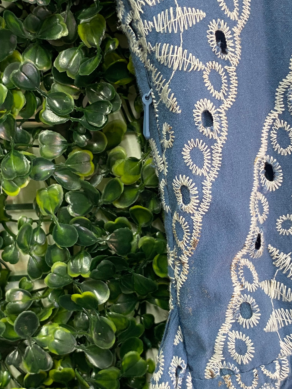 River Island Blue Embroidered Bell Sleeve Dress — detail