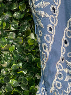 River Island Blue Embroidered Bell Sleeve Dress — detail