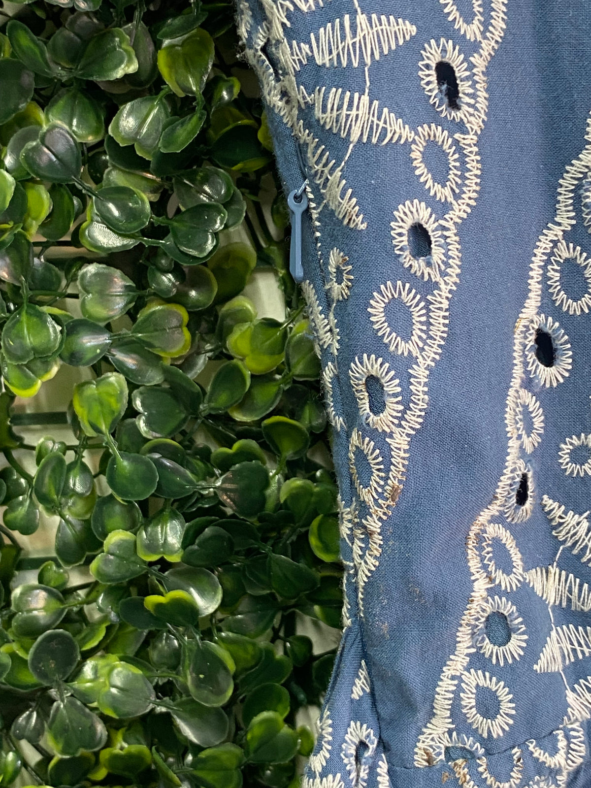 River Island Blue Embroidered Bell Sleeve Dress — detail