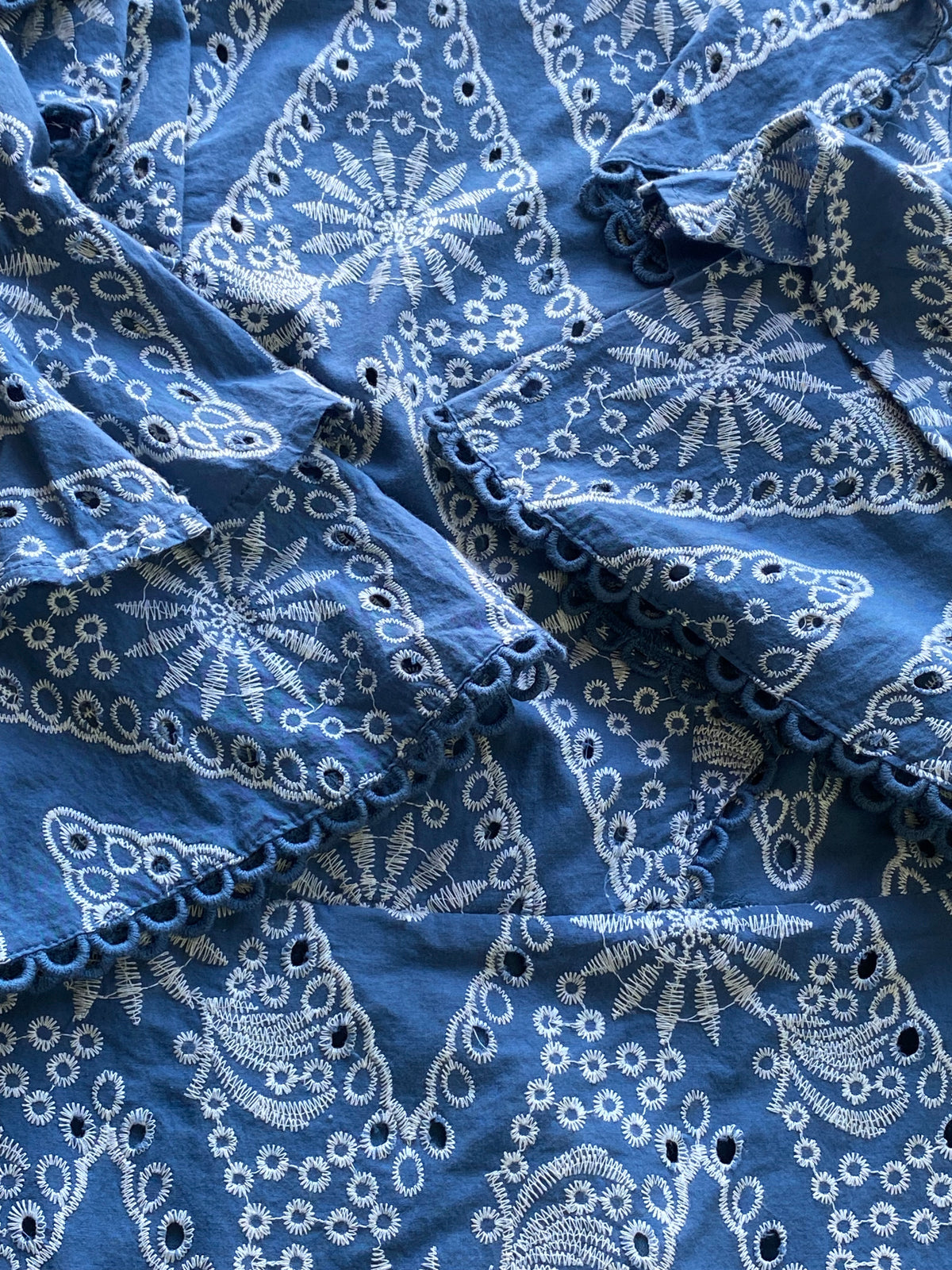 River Island Blue Embroidered Bell Sleeve Dress — detail