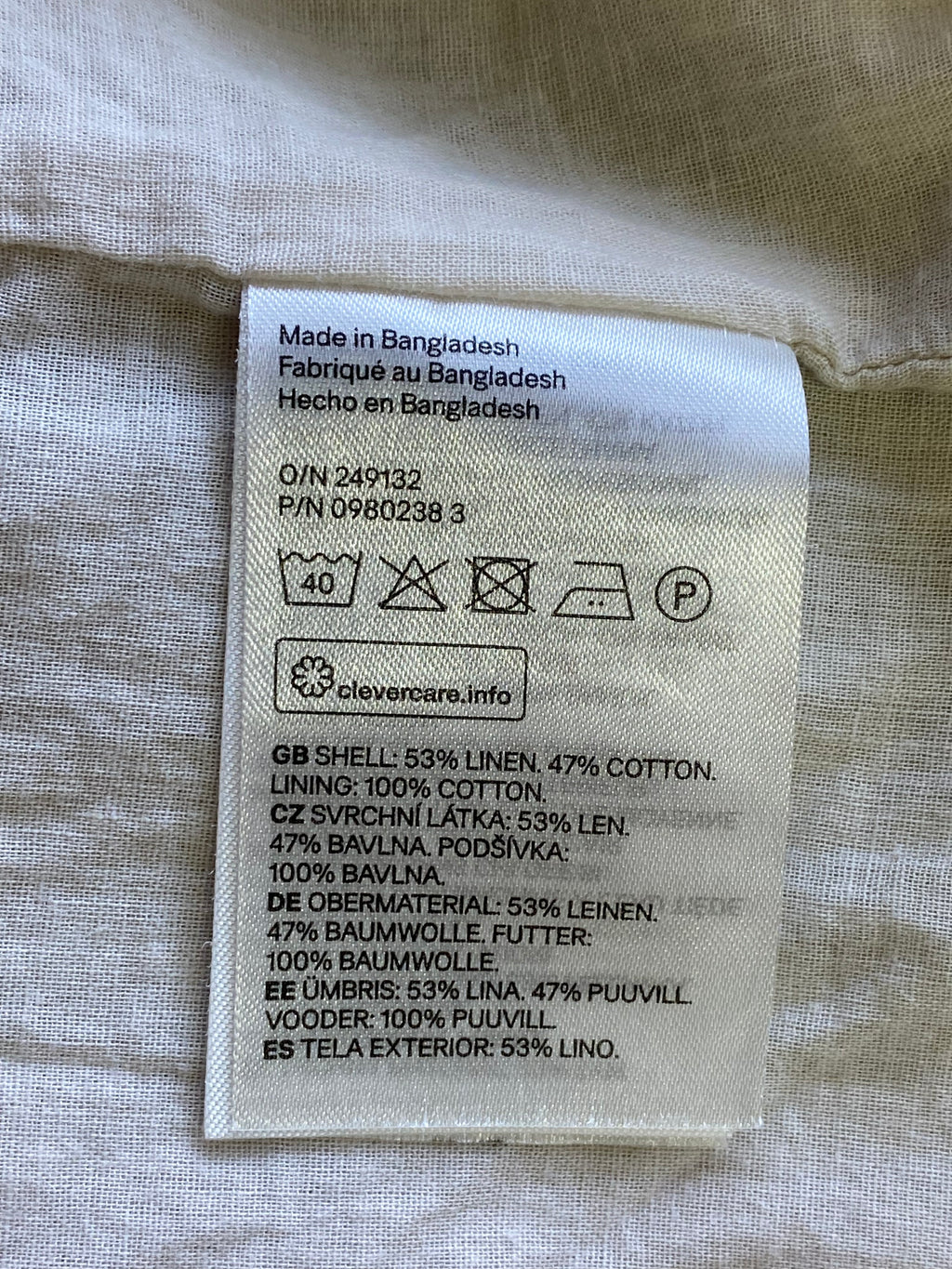 H&M Cream Linen Blend Strappy Mini Dress — care
