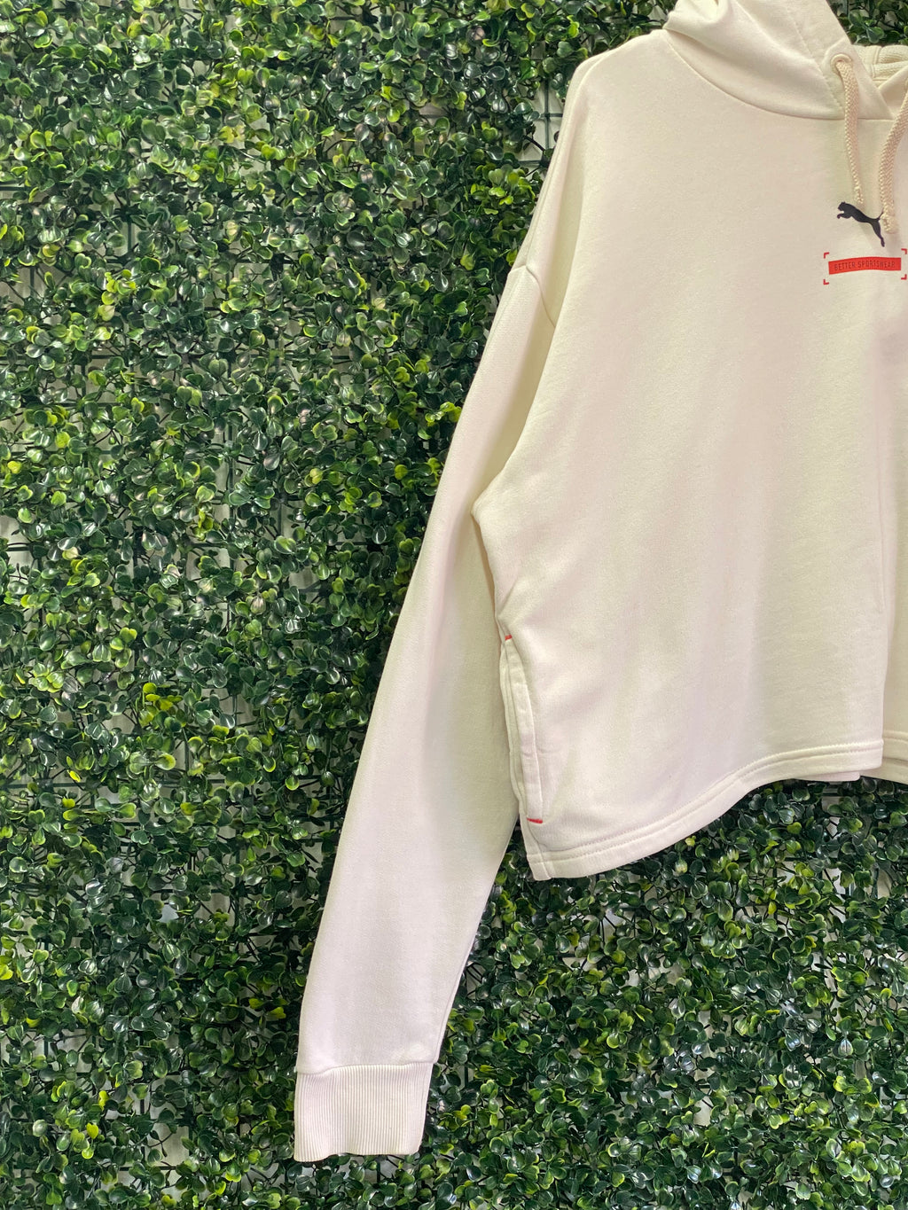 Puma Cream Cropped Sports Graphic Hoodie — detail