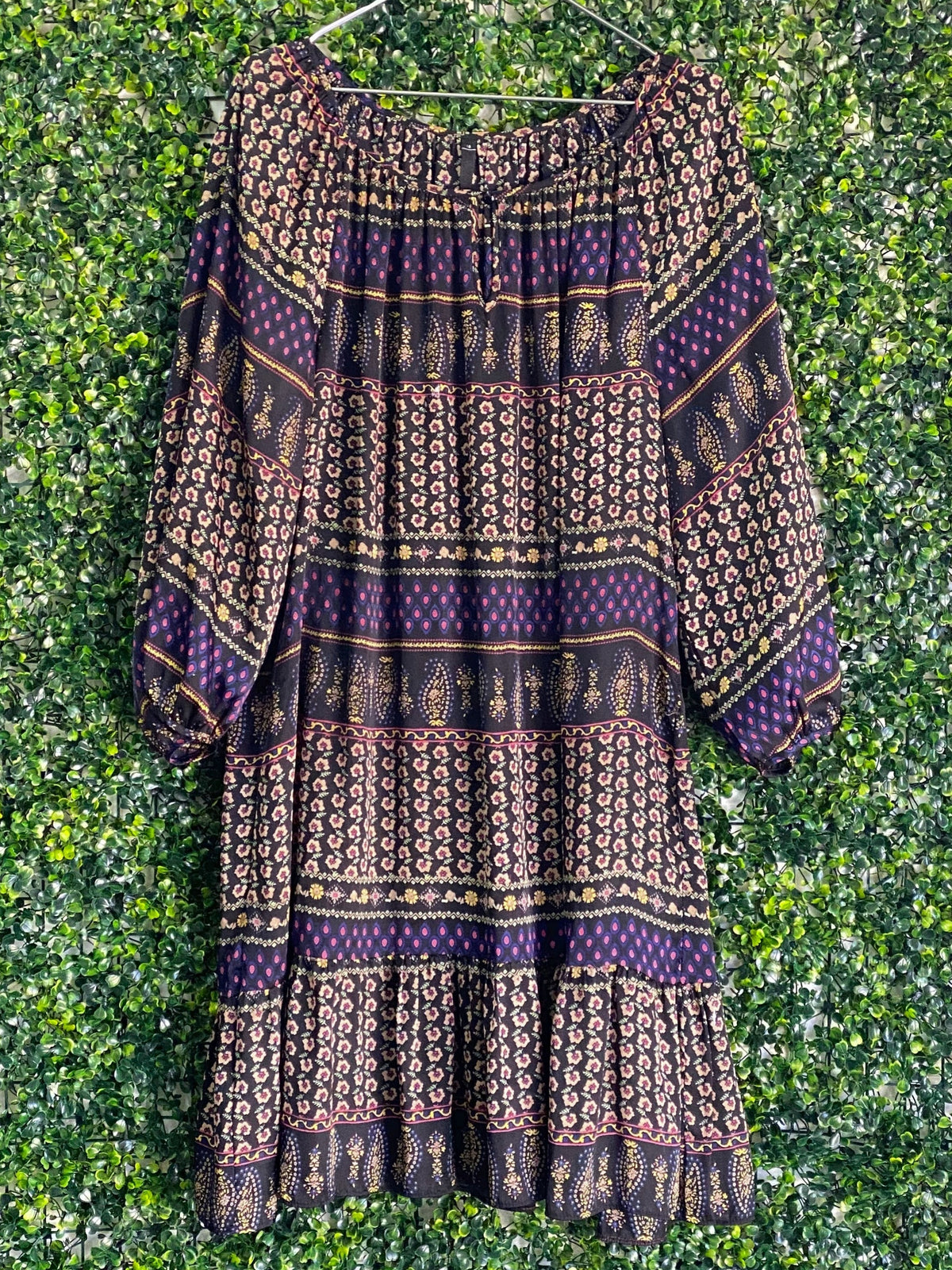 Woolworths Purple Patchwork Print Peasant Dress — front